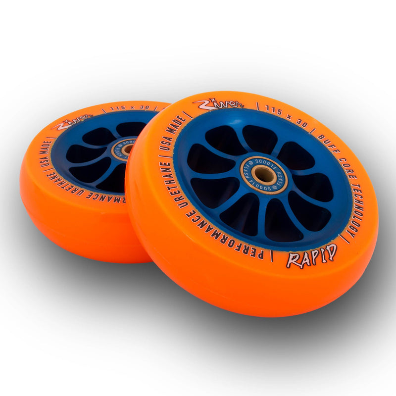 River Wheel Co – “Sunfire” Glide 115 x 30 (Blue on Orange)